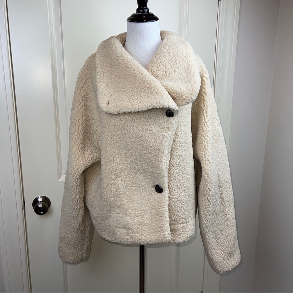Free People Izzy Wrap Teddy Jacket Ecru Ivory - Picture 7 of 17